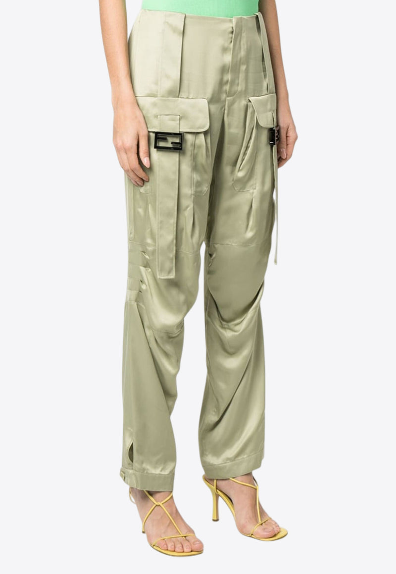 Fendi Wide-Leg Satin Cargo Pants Green FR6476ANQ8F1KE4_80216