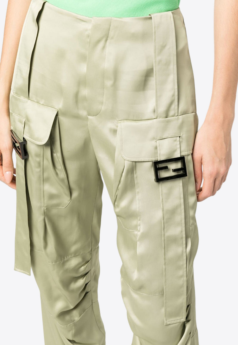 Fendi Wide-Leg Satin Cargo Pants Green FR6476ANQ8F1KE4_80216