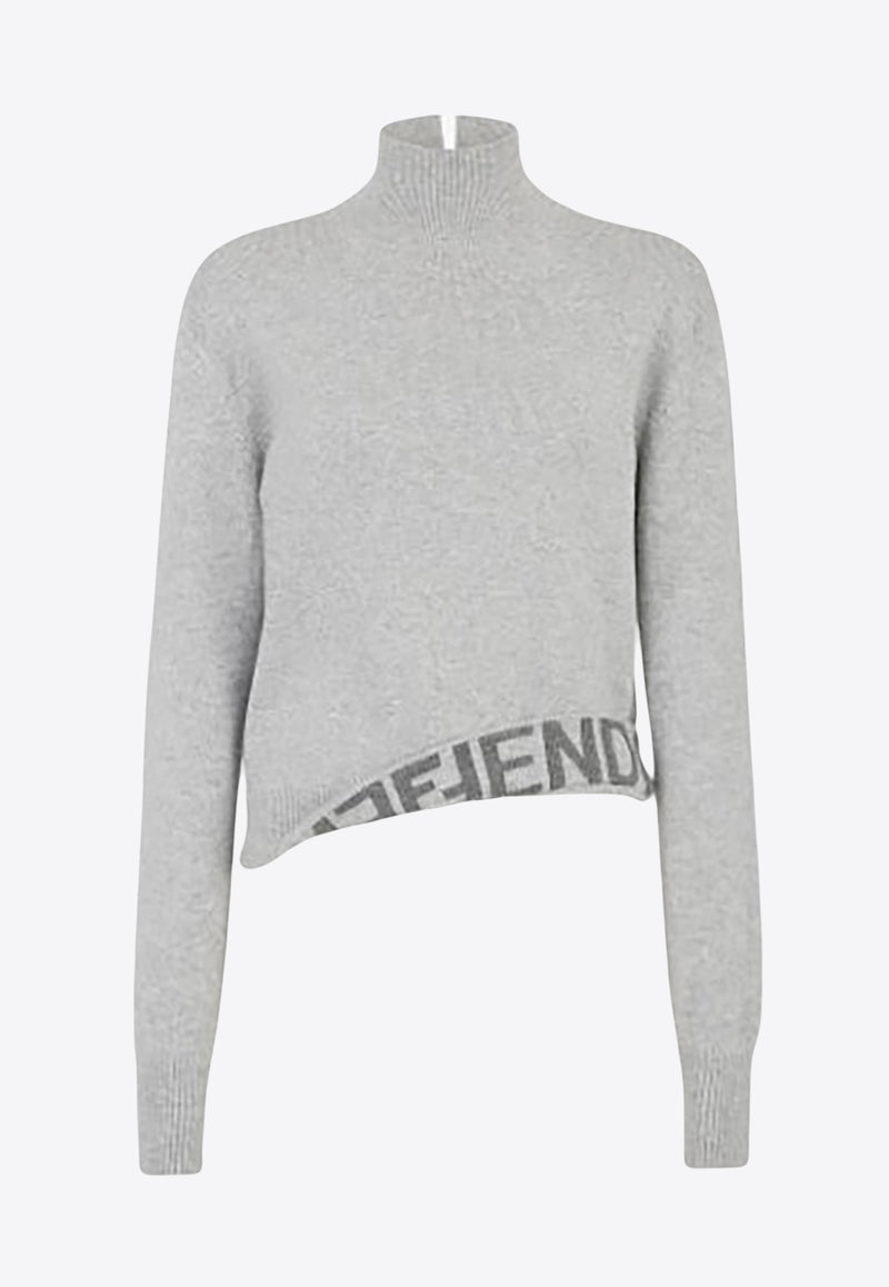 Fendi Logo Wool Sweater with Strap Gray FZX934ANJJF0TAZ_80219