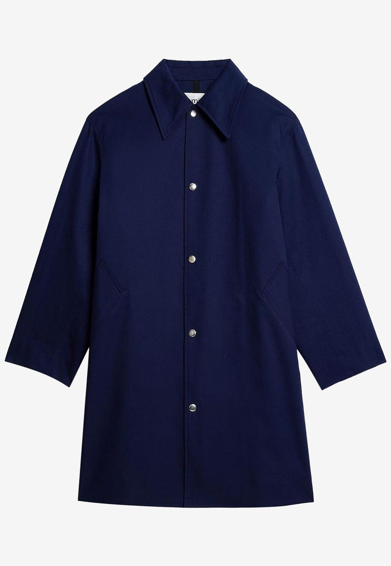 AMI PARIS Logo Embroidered Overcoat Blue HC0004.C00010491_80276