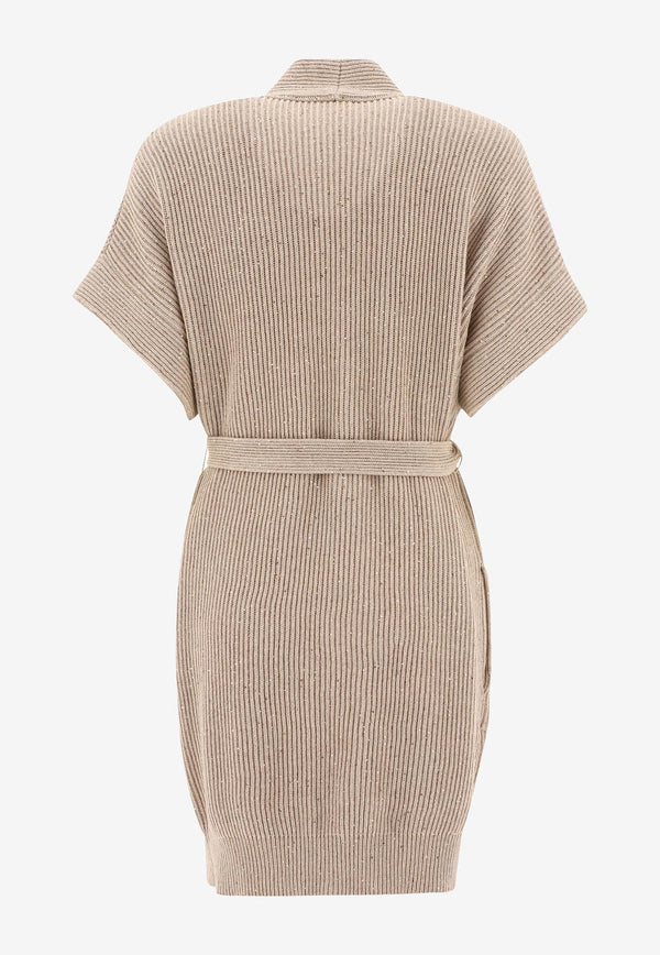 Brunello Cucinelli Diamante Knitted V-neck Cardigan Beige MDV754606C059_80226