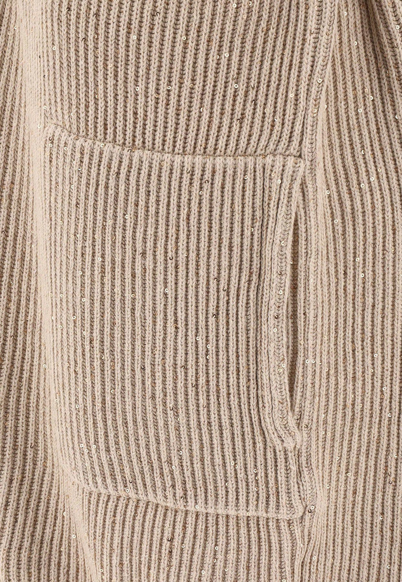 Brunello Cucinelli Diamante Knitted V-neck Cardigan Beige MDV754606C059_80226