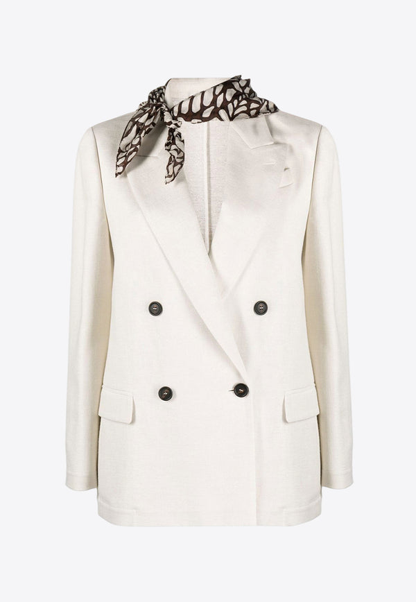 Brunello Cucinelli Double-Breasted Blazer with Scarf White ML1872431C001_80349