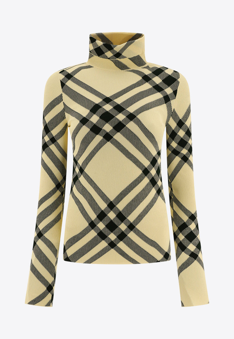 Burberry High-Neck Checked Sweater Beige 8080965_80230