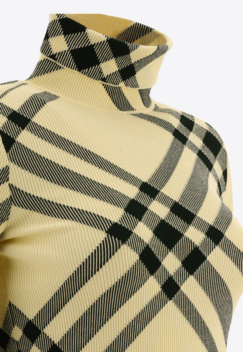 Burberry High-Neck Checked Sweater Beige 8080965_80230