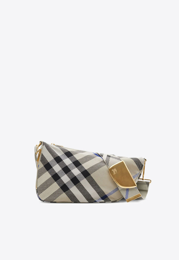 Burberry Medium Shield Checked Crossbody Bag Beige 8087623_80240