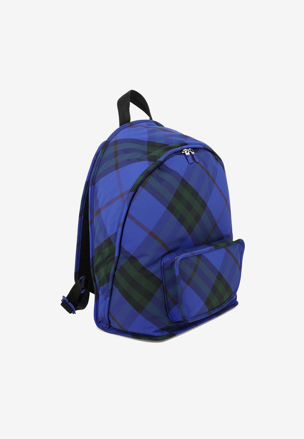 Burberry Shield Checked Canvas Backpack Blue 8085321_80354