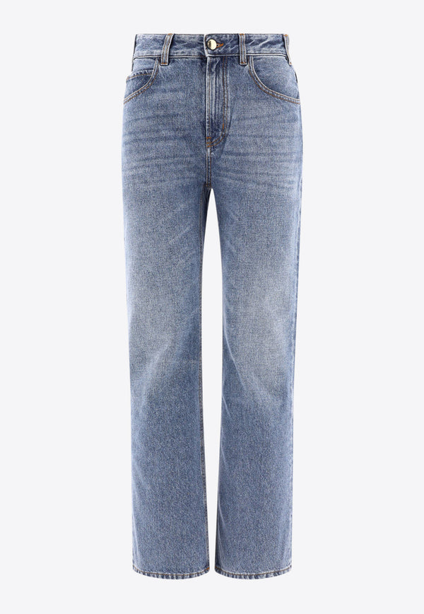 Chloé Foggy High-Rise Jeans with Monogram-Charm Light Blue C24SDP03157470_80341