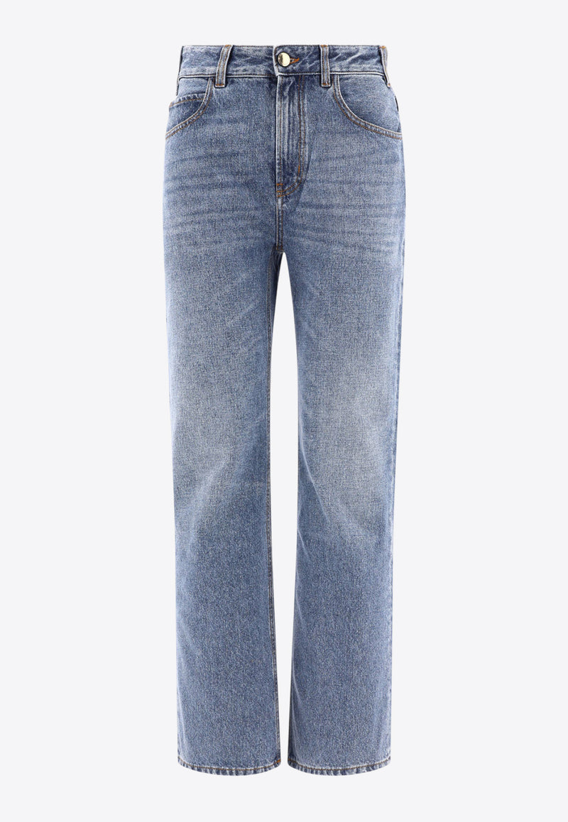 Chloé Foggy High-Rise Jeans with Monogram-Charm Light Blue C24SDP03157470_80341