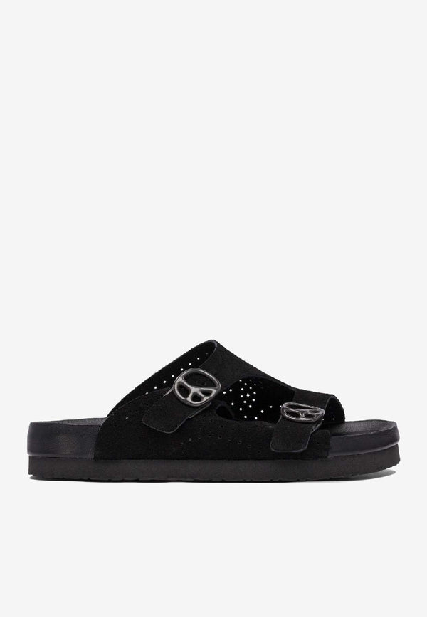 Needles Peace Leather Sandals Black QV077B-BLACK_80420