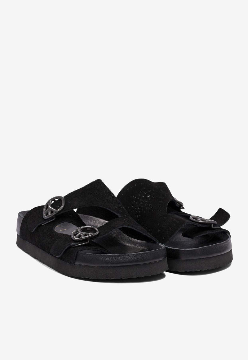 Needles Peace Leather Sandals Black QV077B-BLACK_80420