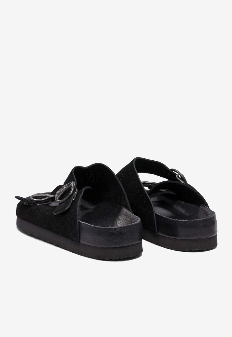 Needles Peace Leather Sandals Black QV077B-BLACK_80420