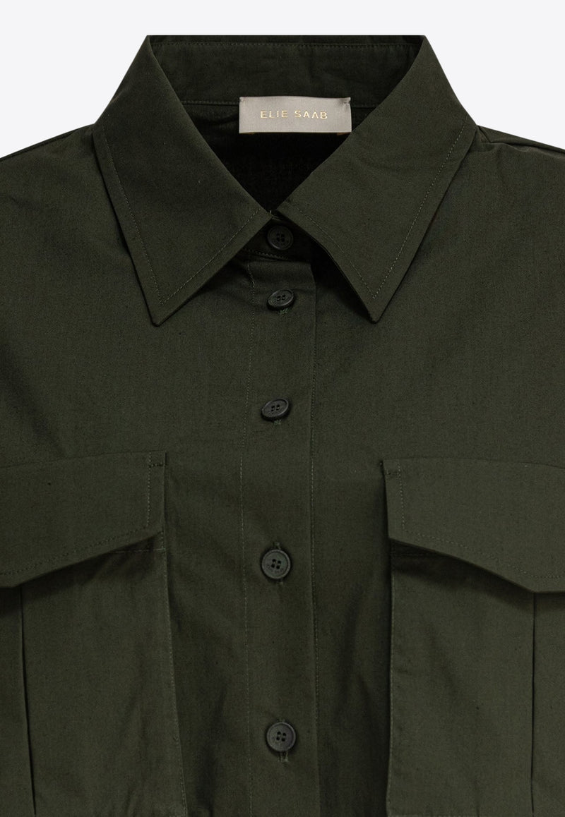 Elie Saab Short-Sleeved Poplin Shirt Green SH089NS25PO009PALM SHADE_80467