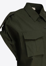 Elie Saab Short-Sleeved Poplin Shirt Green SH089NS25PO009PALM SHADE_80467