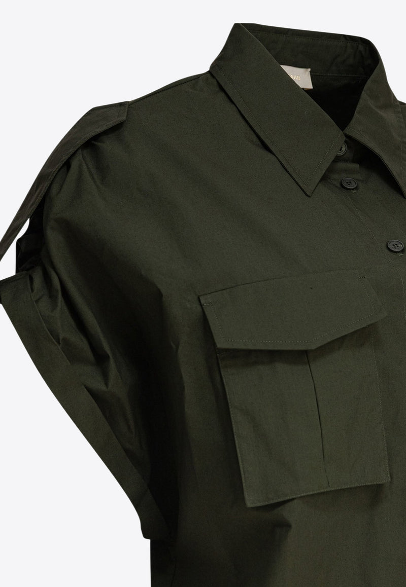 Elie Saab Short-Sleeved Poplin Shirt Green SH089NS25PO009PALM SHADE_80467