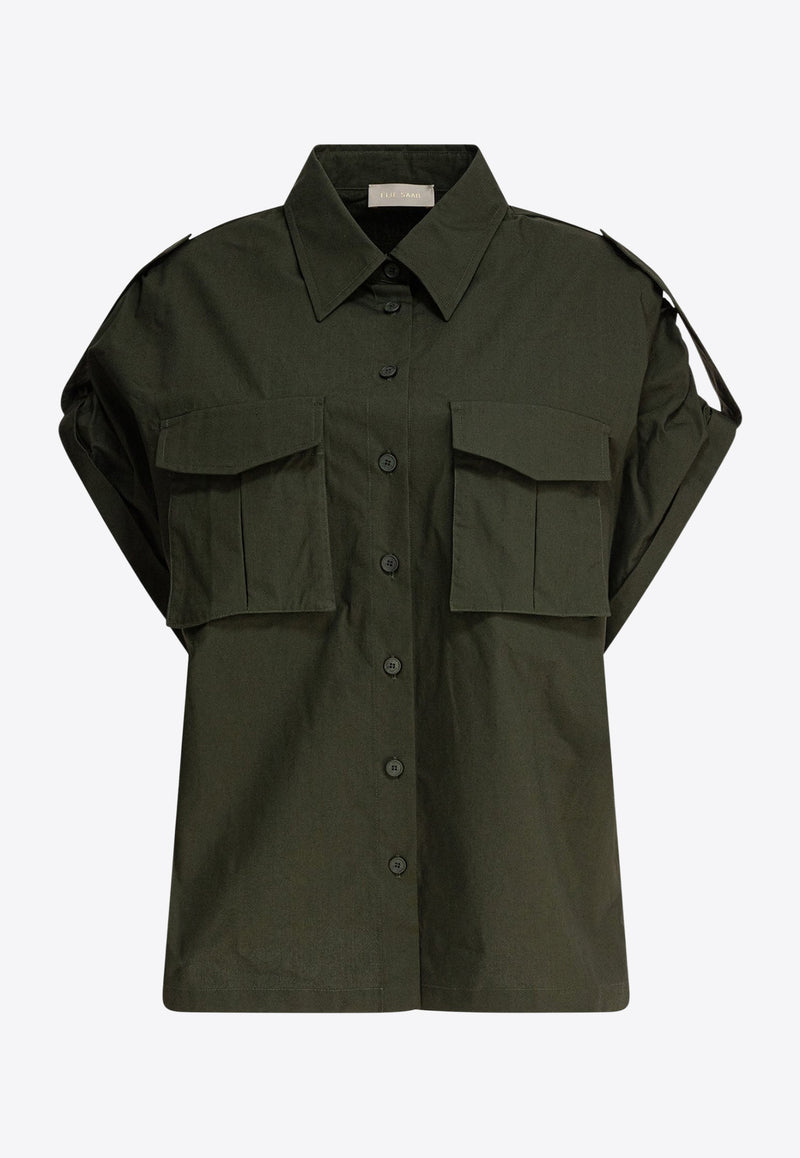 Elie Saab Short-Sleeved Poplin Shirt Green SH089NS25PO009PALM SHADE_80467
