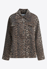GANNI Leopard Print Denim Jacket Brown J1581943_80531