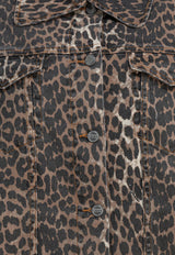 GANNI Leopard Print Denim Jacket Brown J1581943_80531