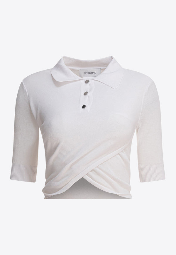 Sportmax Shaker Crossover Cropped Polo T-shirt White 2512361052600SHAKER001_80535