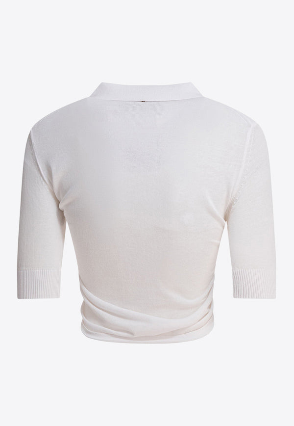 Sportmax Shaker Crossover Cropped Polo T-shirt White 2512361052600SHAKER001_80535