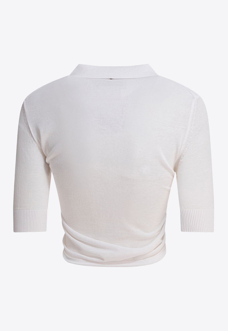 Sportmax Shaker Crossover Cropped Polo T-shirt White 2512361052600SHAKER001_80535