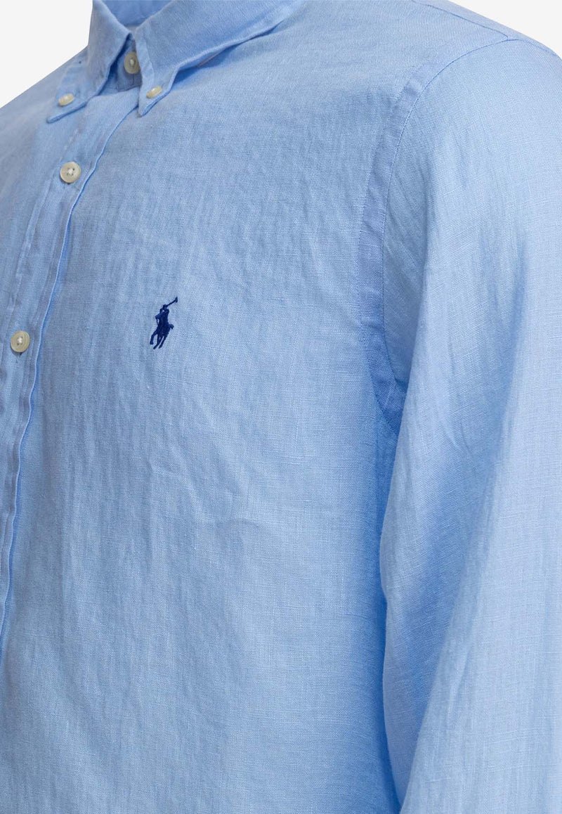 Polo Ralph Lauren Logo Embroidered Buttoned Shirt Light Blue 710966294008OFFICE BLUE_80597