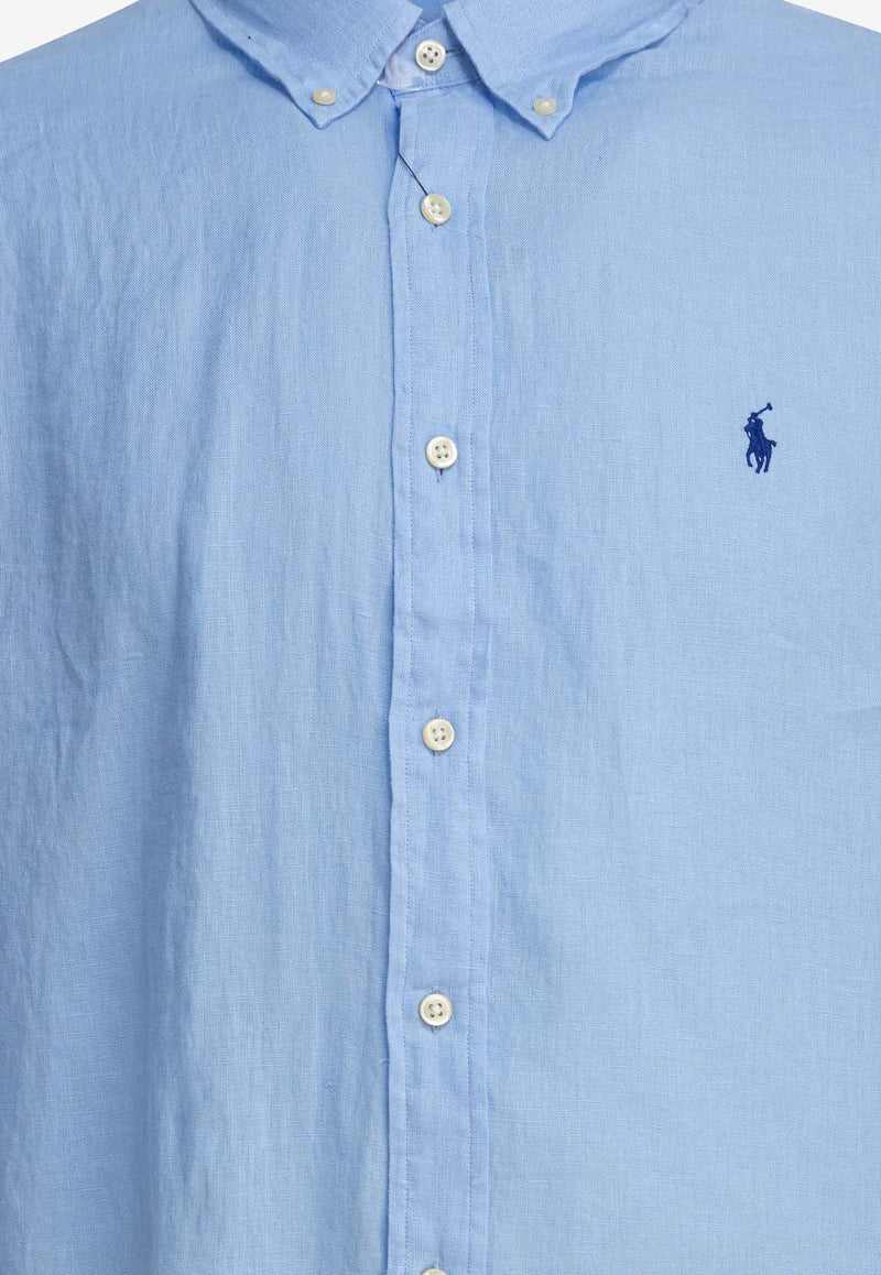 Polo Ralph Lauren Logo Embroidered Buttoned Shirt Light Blue 710966294008OFFICE BLUE_80597
