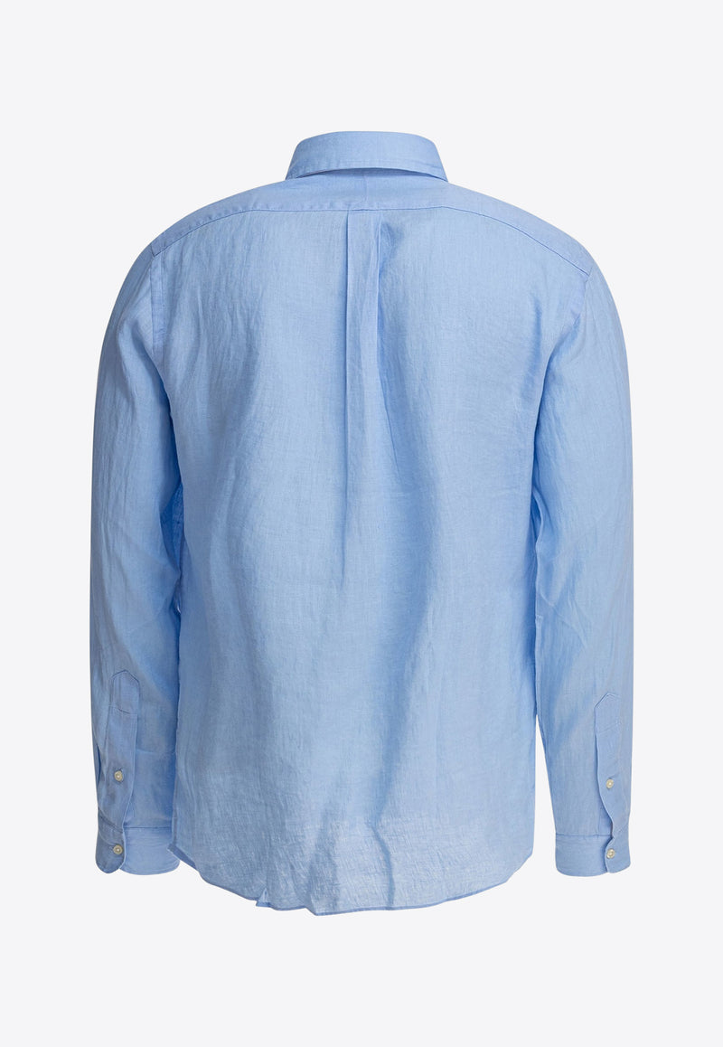 Polo Ralph Lauren Logo Embroidered Buttoned Shirt Light Blue 710966294008OFFICE BLUE_80597