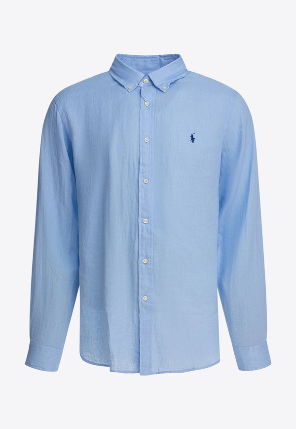 Polo Ralph Lauren Logo Embroidered Buttoned Shirt Light Blue 710966294008OFFICE BLUE_80597