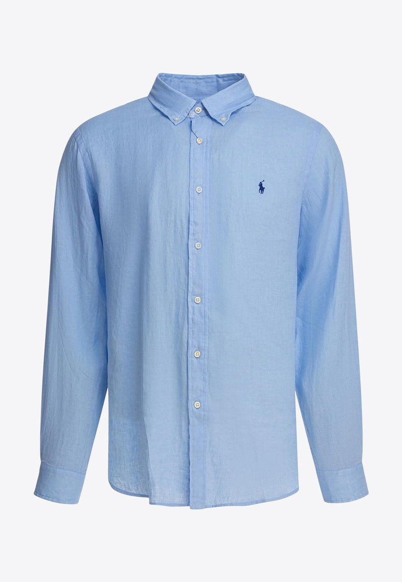 Polo Ralph Lauren Logo Embroidered Buttoned Shirt Light Blue 710966294008OFFICE BLUE_80597