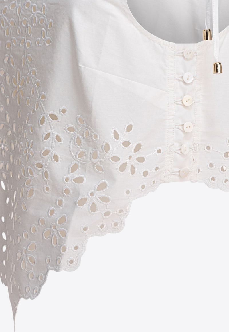 Self-Portrait Broderie Anglaise Cropped Top White SS25-138T-WWHITE_80631