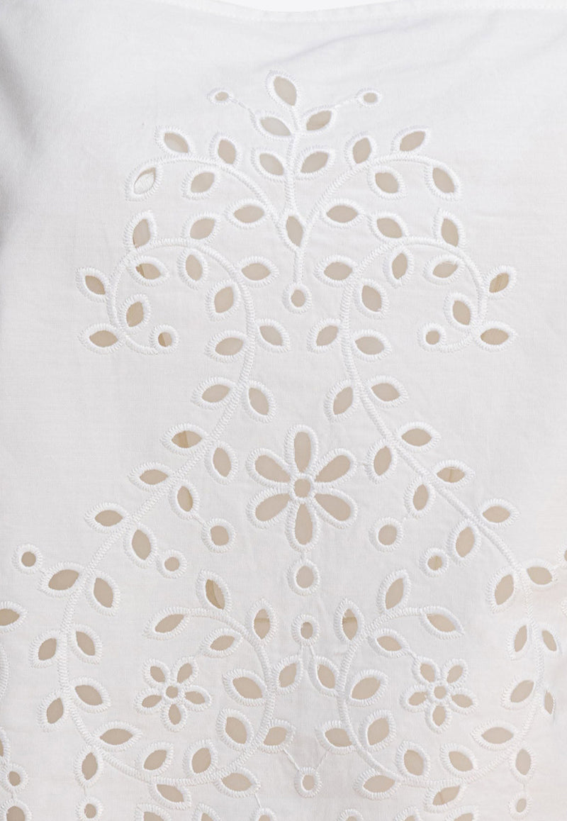Self-Portrait Broderie Anglaise Cropped Top White SS25-138T-WWHITE_80631