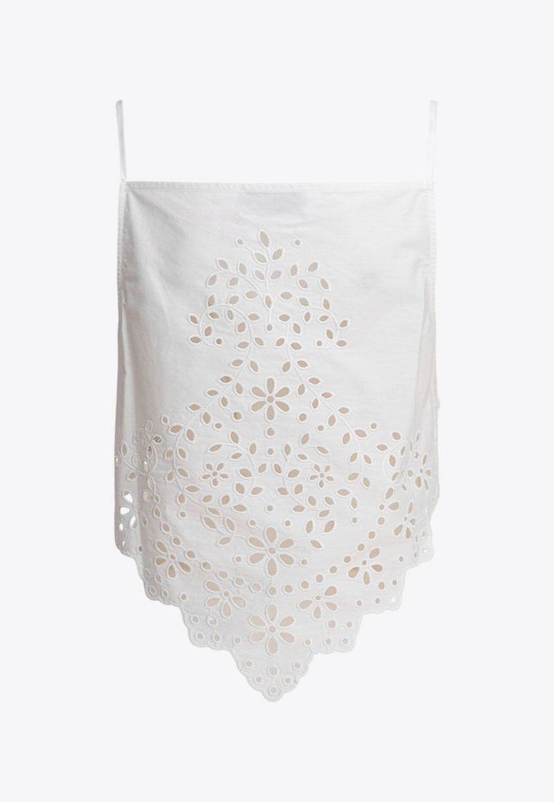 Self-Portrait Broderie Anglaise Cropped Top White SS25-138T-WWHITE_80631