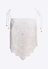 Self-Portrait Broderie Anglaise Cropped Top White SS25-138T-WWHITE_80631