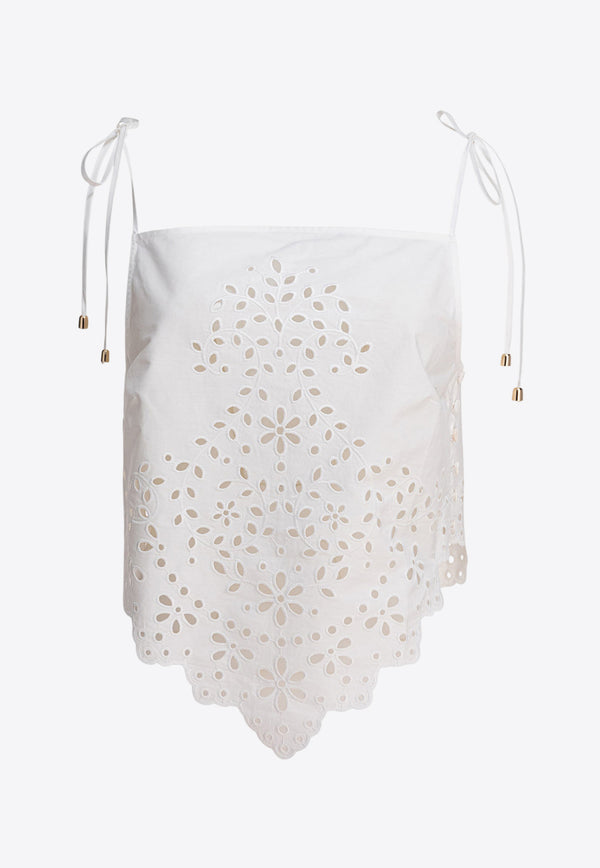 Self-Portrait Broderie Anglaise Cropped Top White SS25-138T-WWHITE_80631