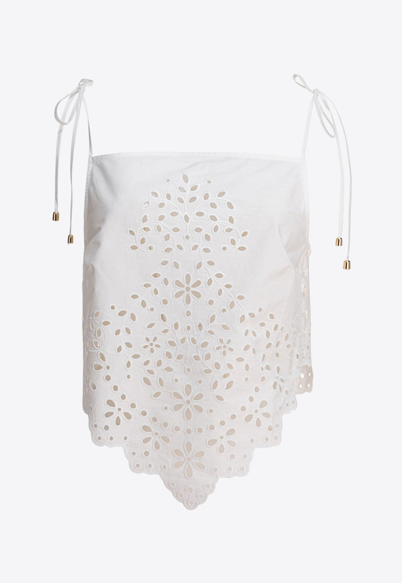 Self-Portrait Broderie Anglaise Cropped Top White SS25-138T-WWHITE_80631