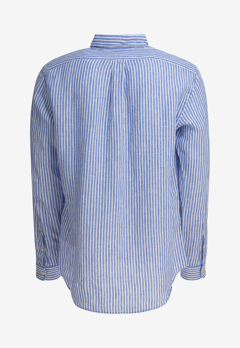 Polo Ralph Lauren Striped Long-Sleeved Linen Shirt  Light Blue 7108734460015137A BLUE/WHITE_80759