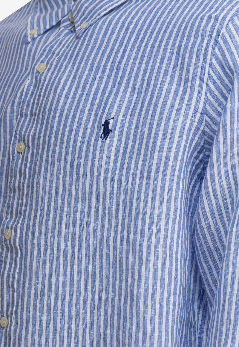 Polo Ralph Lauren Striped Long-Sleeved Linen Shirt  Light Blue 7108734460015137A BLUE/WHITE_80759