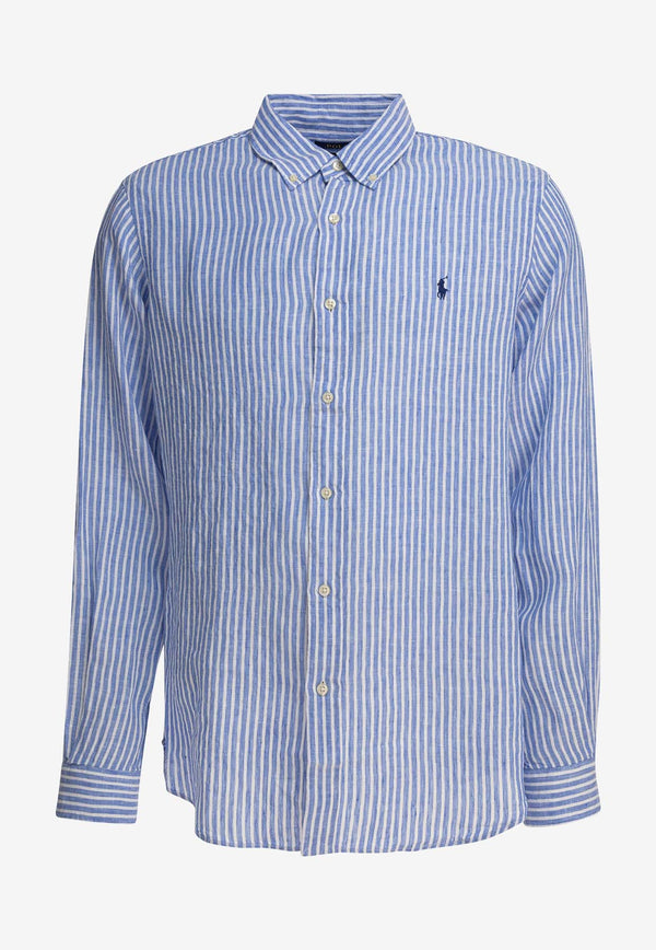 Polo Ralph Lauren Striped Long-Sleeved Linen Shirt  Light Blue 7108734460015137A BLUE/WHITE_80759