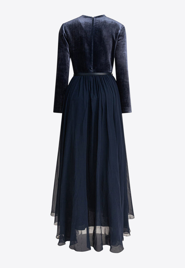 Elie Saab Pleated Velvet Maxi Dress Blue D0446NF24VES01MOODY BLUE_81051