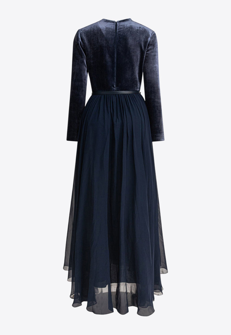 Elie Saab Pleated Velvet Maxi Dress Blue D0446NF24VES01MOODY BLUE_81051