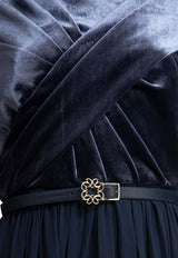 Elie Saab Pleated Velvet Maxi Dress Blue D0446NF24VES01MOODY BLUE_81051