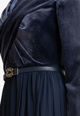 Elie Saab Pleated Velvet Maxi Dress Blue D0446NF24VES01MOODY BLUE_81051