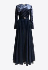 Elie Saab Pleated Velvet Maxi Dress Blue D0446NF24VES01MOODY BLUE_81051
