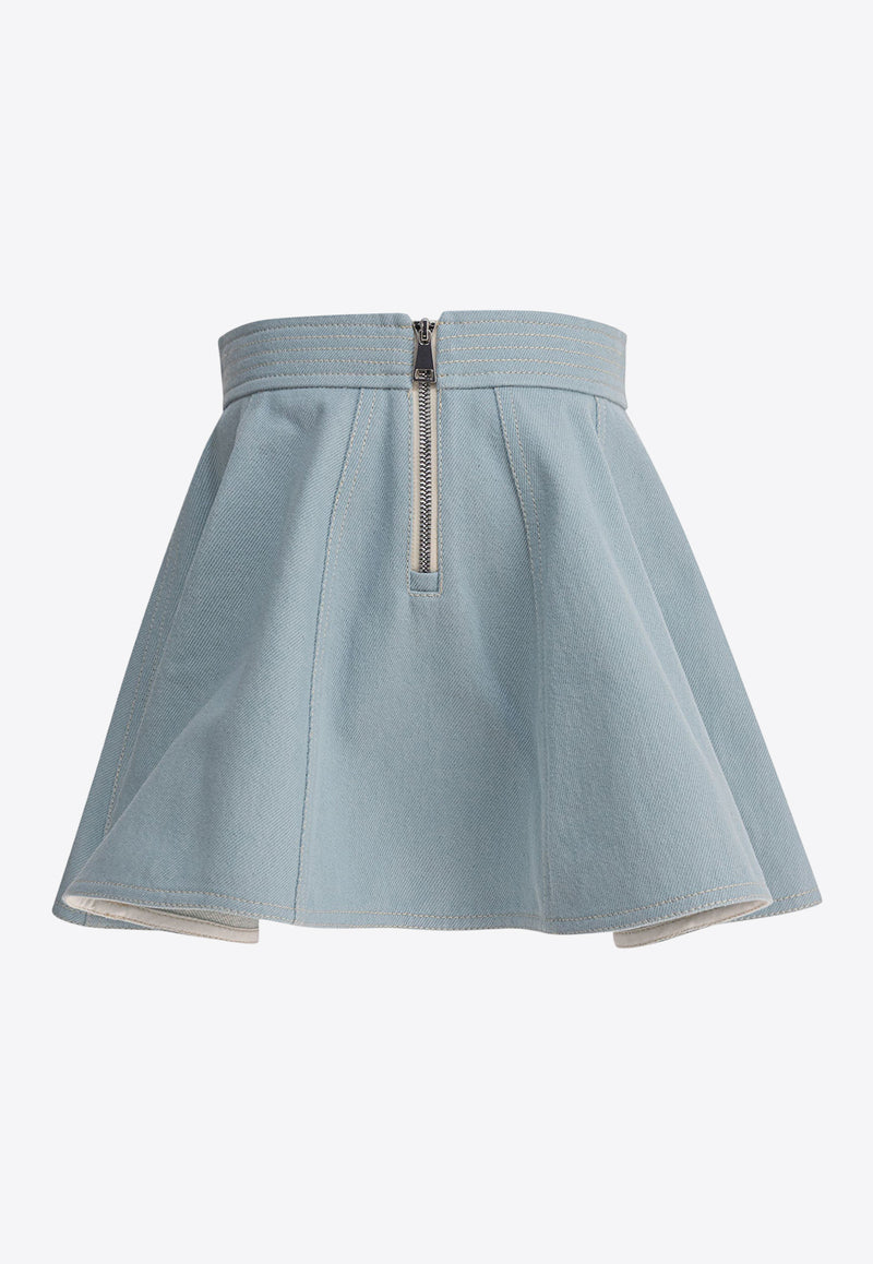 Moncler Kids Girls Flared Denim Mini Skirt Light Blue 2D00002-598KD711_81113