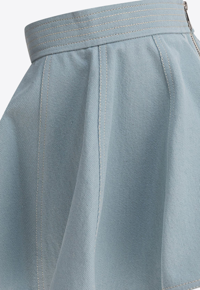 Moncler Kids Girls Flared Denim Mini Skirt Light Blue 2D00002-598KD711_81113