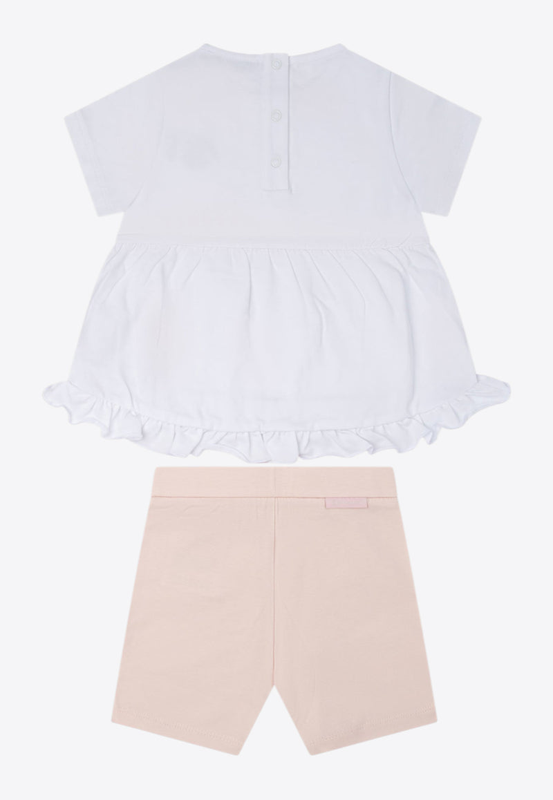 Moncler Kids Girls Logo Patch Blouse and Shorts Set White 8M00012-89AUMF05_81194