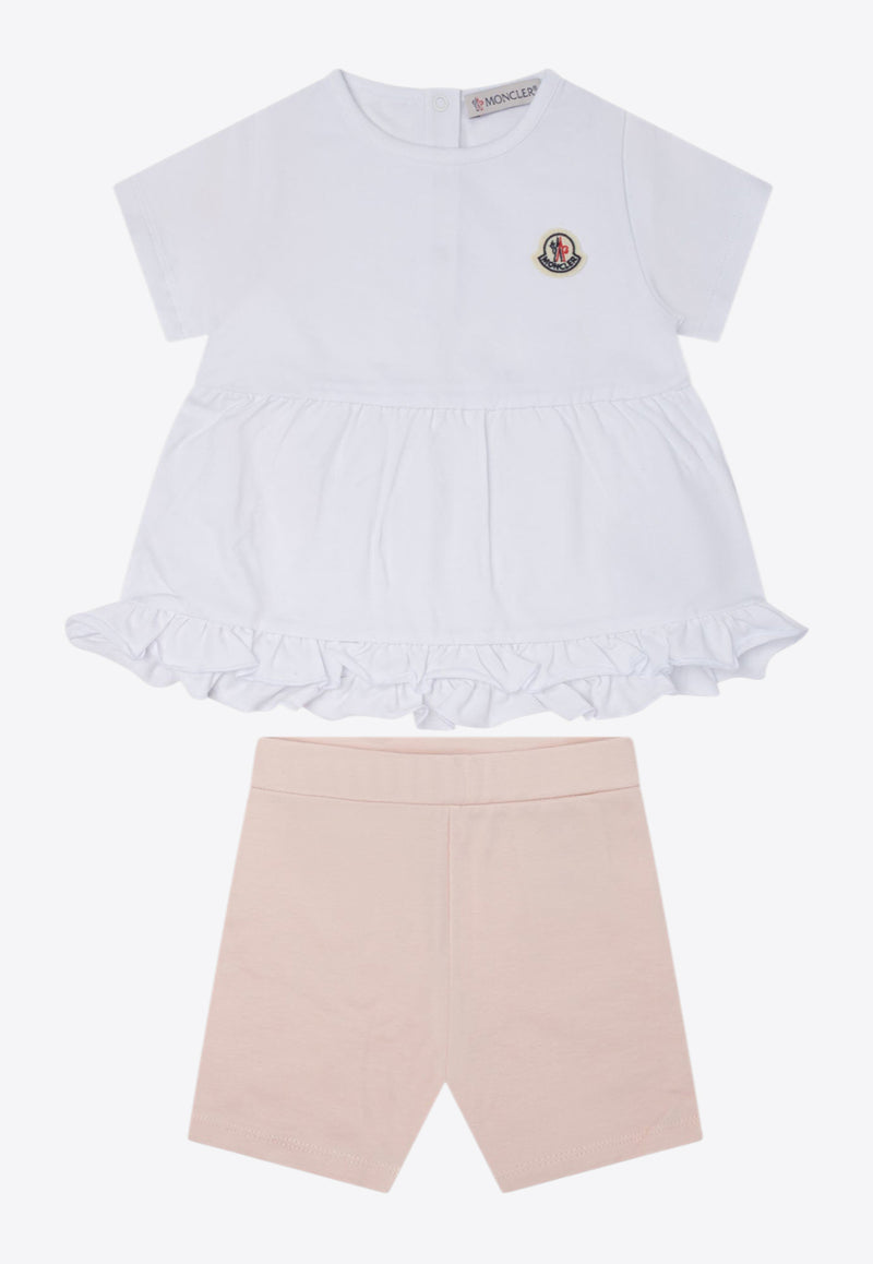 Moncler Kids Girls Logo Patch Blouse and Shorts Set White 8M00012-89AUMF05_81194