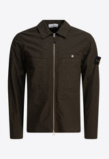 Stone Island Logo Zip-Up Overshirt Green 1200012S0063V0054_81336