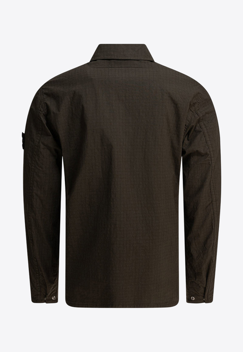 Stone Island Logo Zip-Up Overshirt Green 1200012S0063V0054_81336